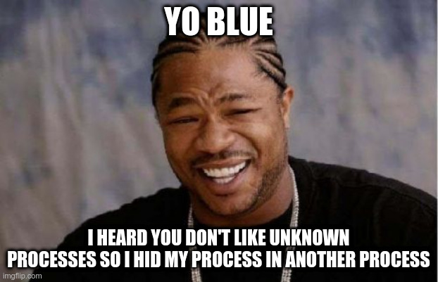 Yo dawg meme Yo Blue I heard you don't like unknown processes so i hid my process in another process 